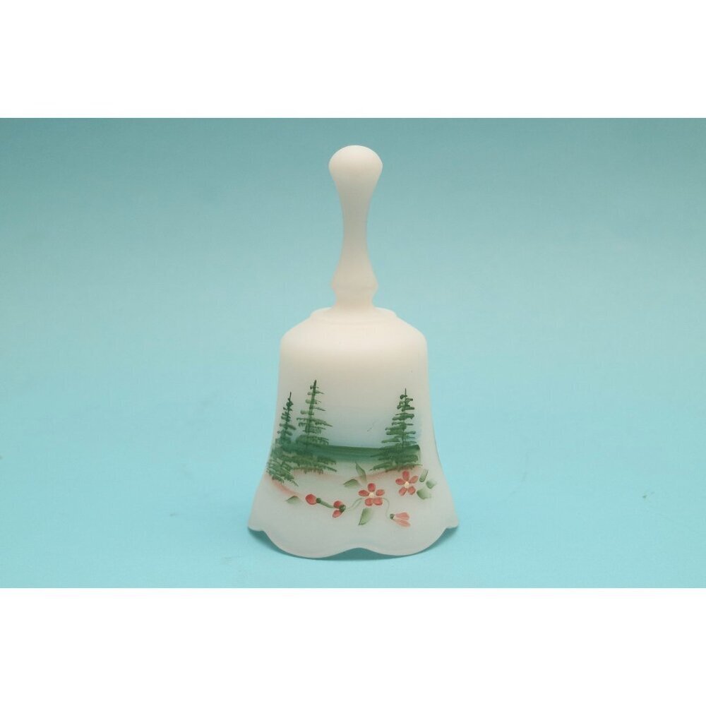 Vintage Fenton Hand Painted Winter Wonderland Frosted White Small Bell Signed
